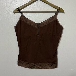 Vintage Y2K XL Arizona Jean Co Brown Lace Trim Top And Bottom Cami Neutral Basic